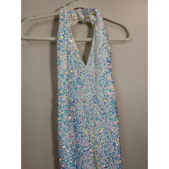 Show Me Your Mumu Women White Iridescent Sequin Halter Jumpsuit Size S - Picture 5 of 10